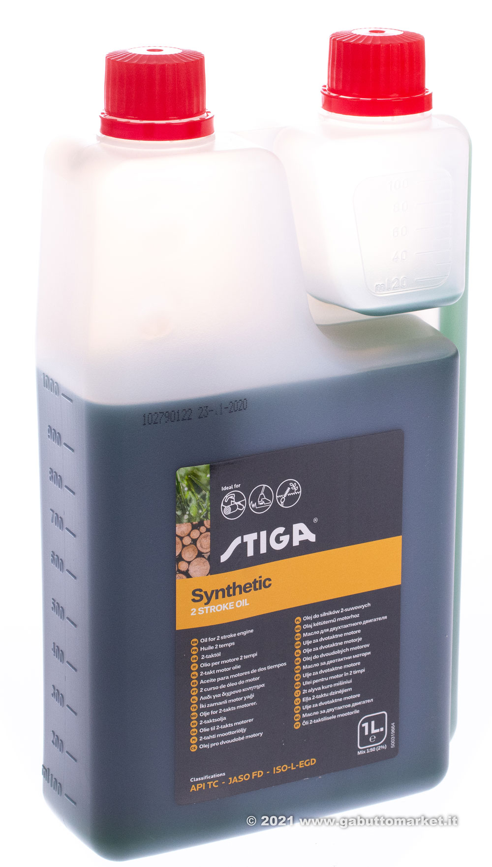 OLIO PER MISCELA CON DOSATORE 2T STIGA SINTETICO 100% JASO FD-API TC-ISO-L