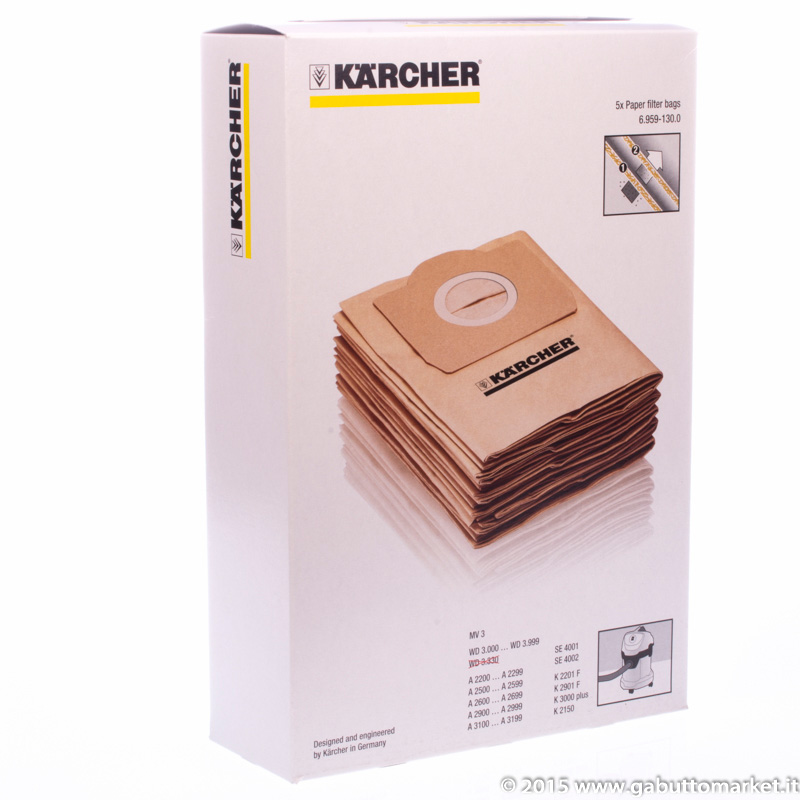 SACCHETTI PER ASPIRATORI KARCHER 2201-2204-MV3 5PZ. 6.959-130 PER WD 3200